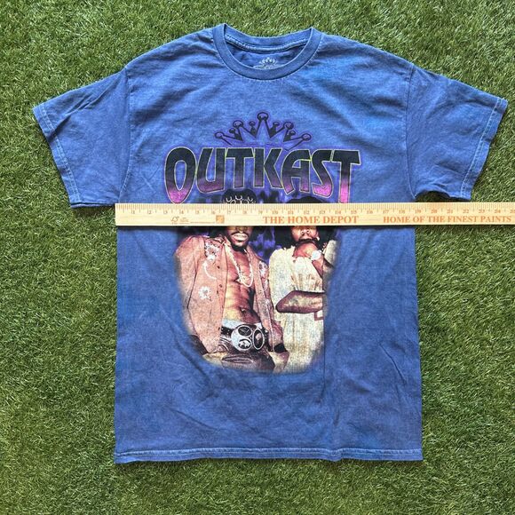 Y2K OUTKAST Blue Cotton Crew Neck Short Sleeve Distressed T-Shirt Size Medium - Picture 4 of 8
